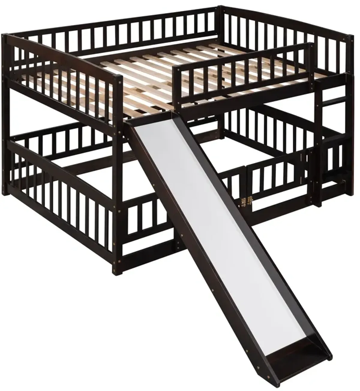 Low Bunk Bed With Slide, Fence And Ladder
