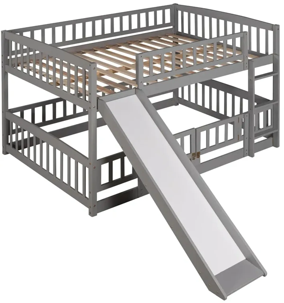 Low Bunk Bed With Slide, Fence And Ladder