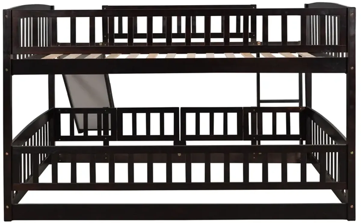 Low Bunk Bed With Slide, Fence And Ladder