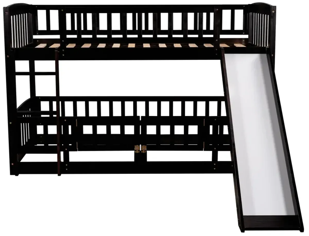Low Bunk Bed With Slide, Fence And Ladder