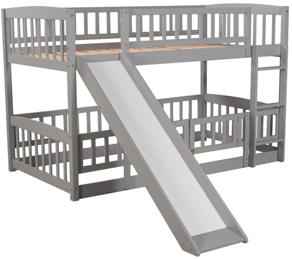 Low Bunk Bed With Slide, Fence And Ladder