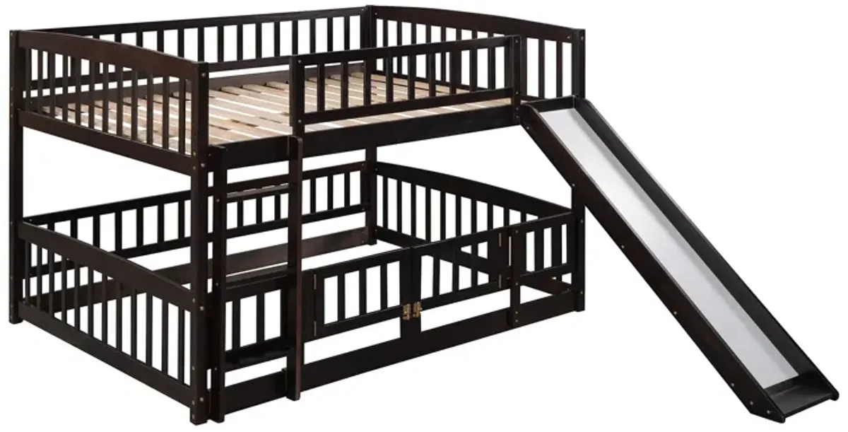 Low Bunk Bed With Slide, Fence And Ladder