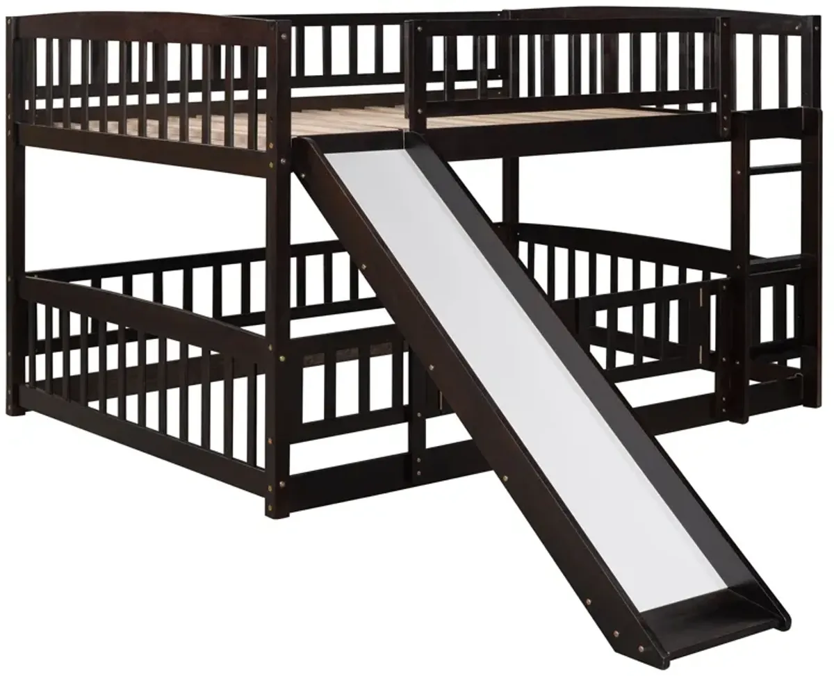Low Bunk Bed With Slide, Fence And Ladder