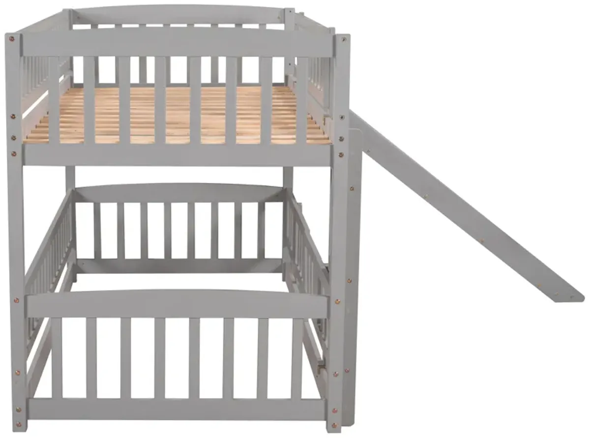 Low Bunk Bed With Slide, Fence And Ladder