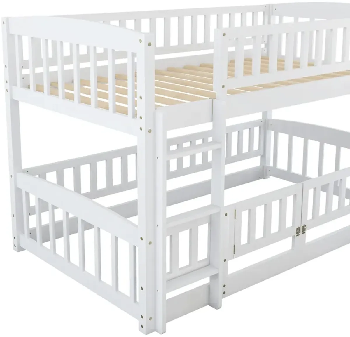 Low Bunk Bed With Slide, Fence And Ladder