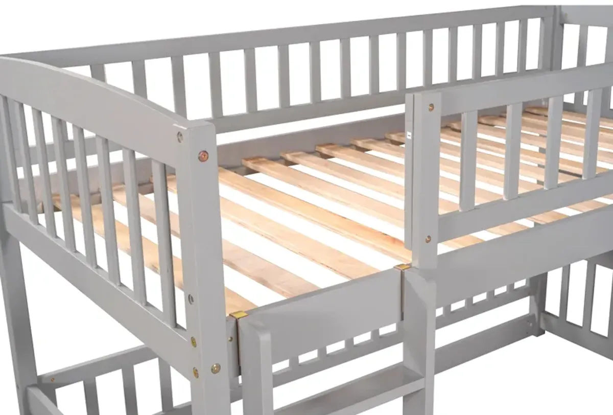 Low Bunk Bed With Slide, Fence And Ladder