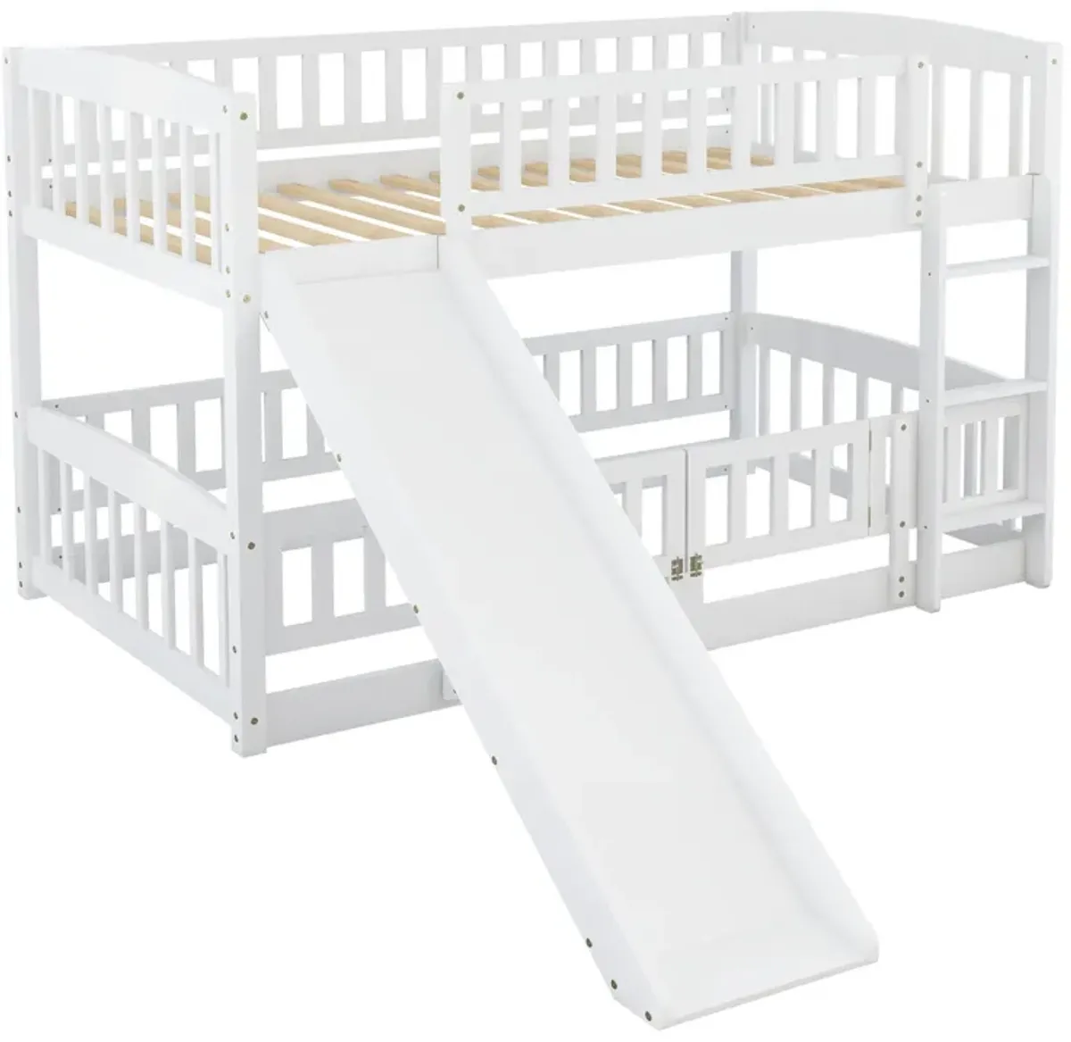 Low Bunk Bed With Slide, Fence And Ladder