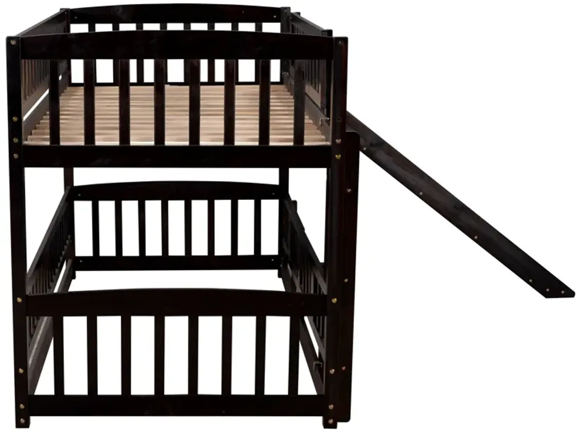 Low Bunk Bed With Slide, Fence And Ladder