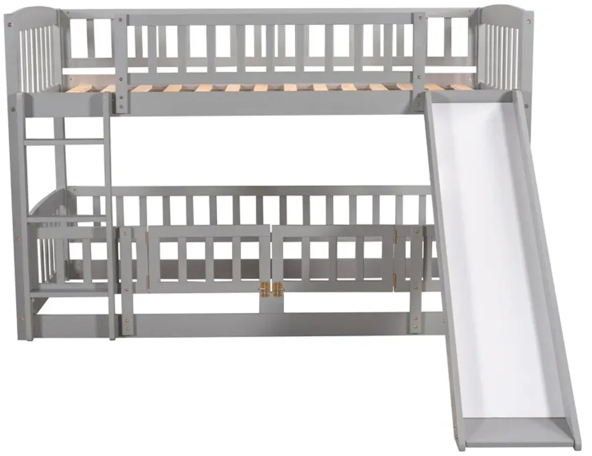 Low Bunk Bed With Slide, Fence And Ladder