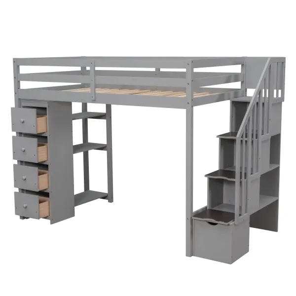 Loft Bed With Storage Drawers And Stairs With Shelves