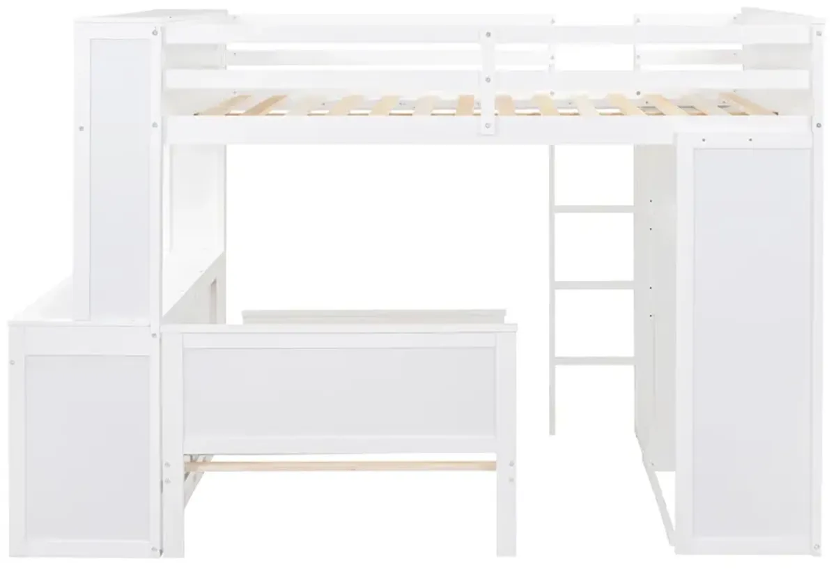 Loft Bed With A Twin Size Standalone Bed, Shelves, Desk, And Wardrobe