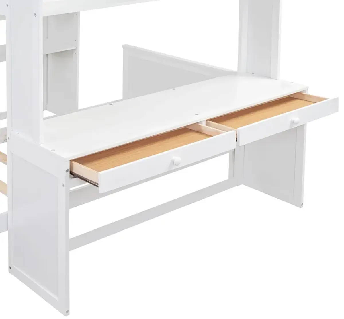 Loft Bed With A Twin Size Standalone Bed, Shelves, Desk, And Wardrobe