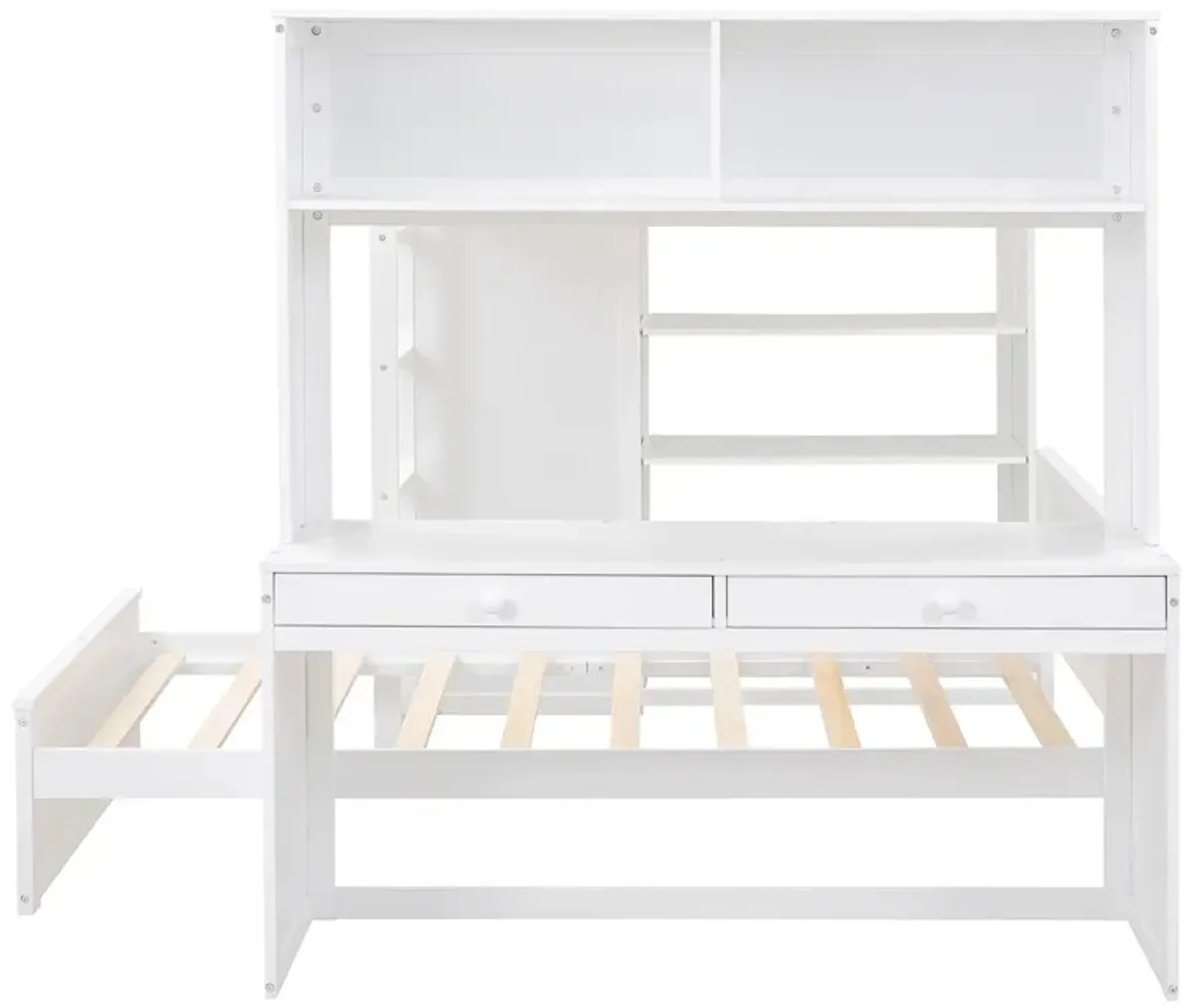 Loft Bed With A Twin Size Standalone Bed, Shelves, Desk, And Wardrobe