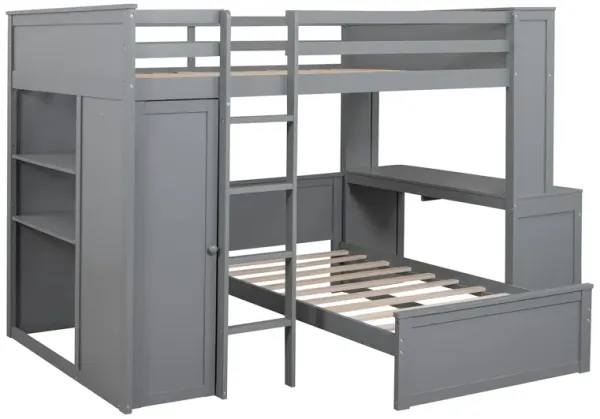 Loft Bed With A Twin Size Standalone Bed, Shelves, Desk, And Wardrobe