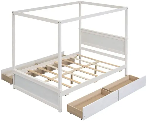 Canopy Platform Bed With Drawers, Support Slats, No Box Spring Needed