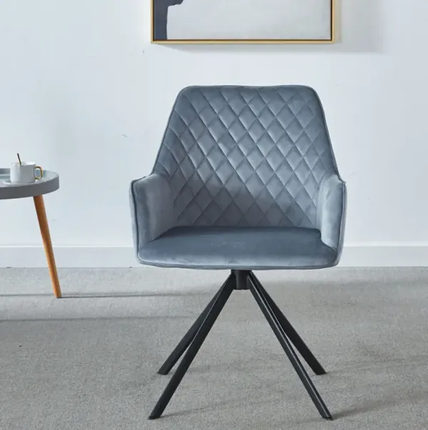 Modern Desk Chair No Wheel, Ergonomic Office Chair Home Office Upholstered Chair, Computer Chair For Bedroom, Reception Room, Living Room With Metal Legs - Blue