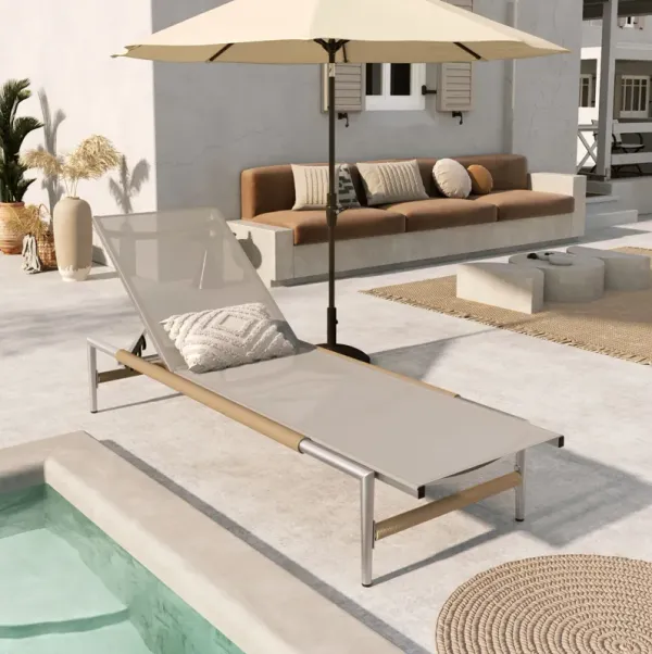 Hargrove - Outdoor Patio Aluminun Chaise Lounge, Outdoor Mesh Seat - Natural / Silver