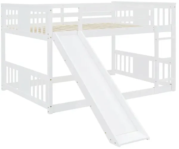 Full Over Full Bunk Bed With Ladder With Slide - White
