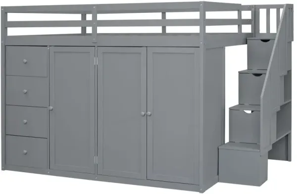 Loft Bed With Built In Wardrobes, Cabinets And Drawers
