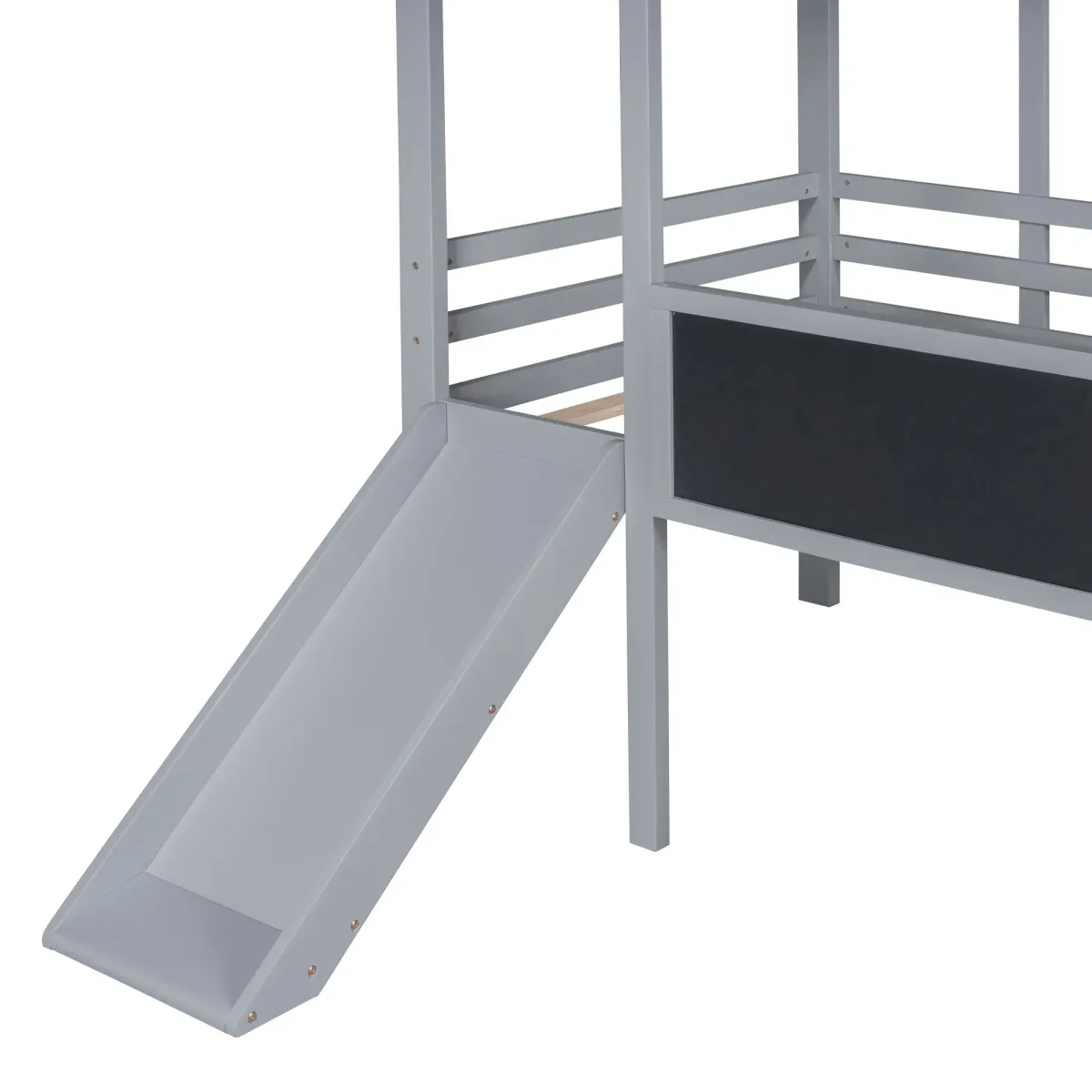 Loft House Bed With Ladder And Slide, With Blackboard And Light Strip On The Roof