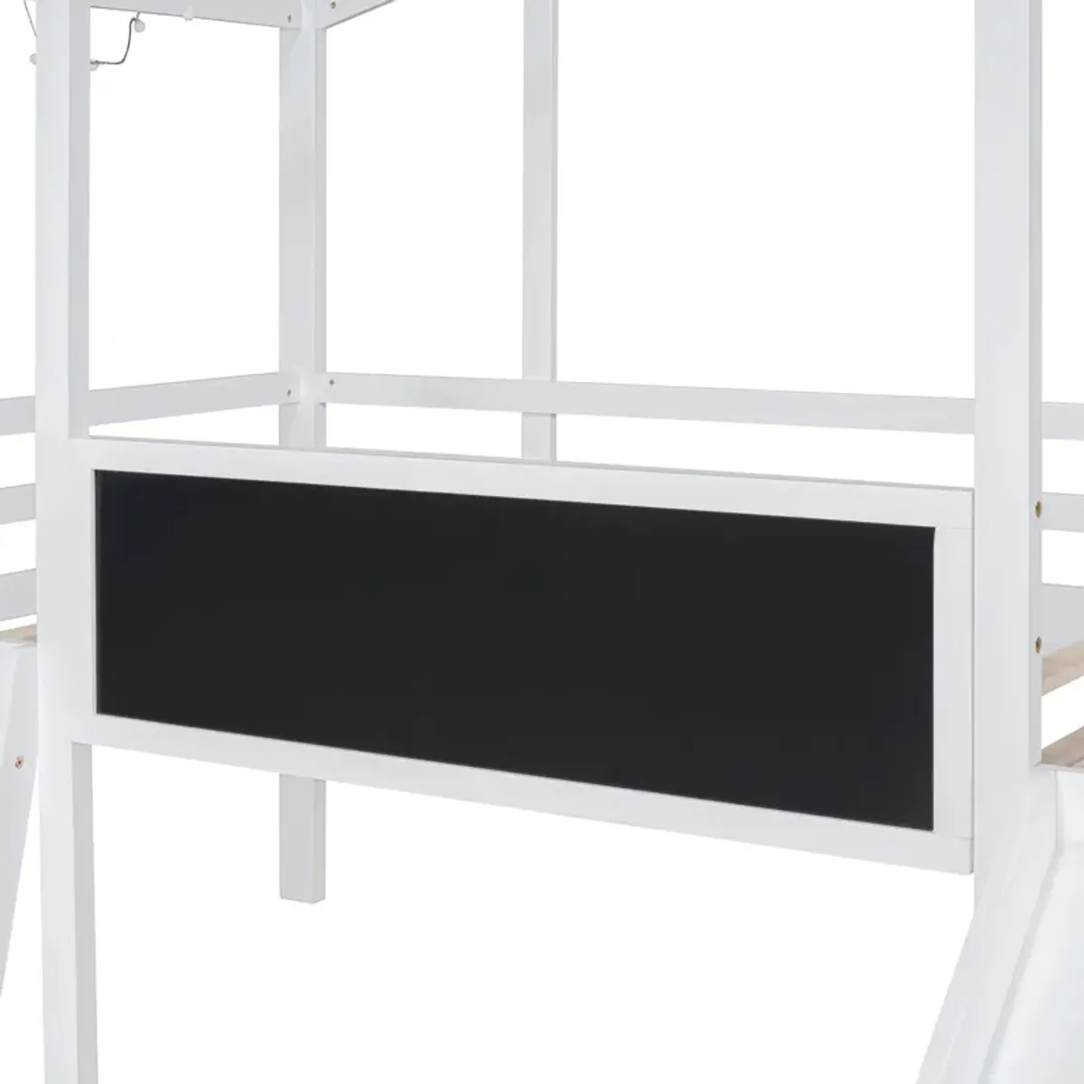 Loft House Bed With Ladder And Slide, With Blackboard And Light Strip On The Roof