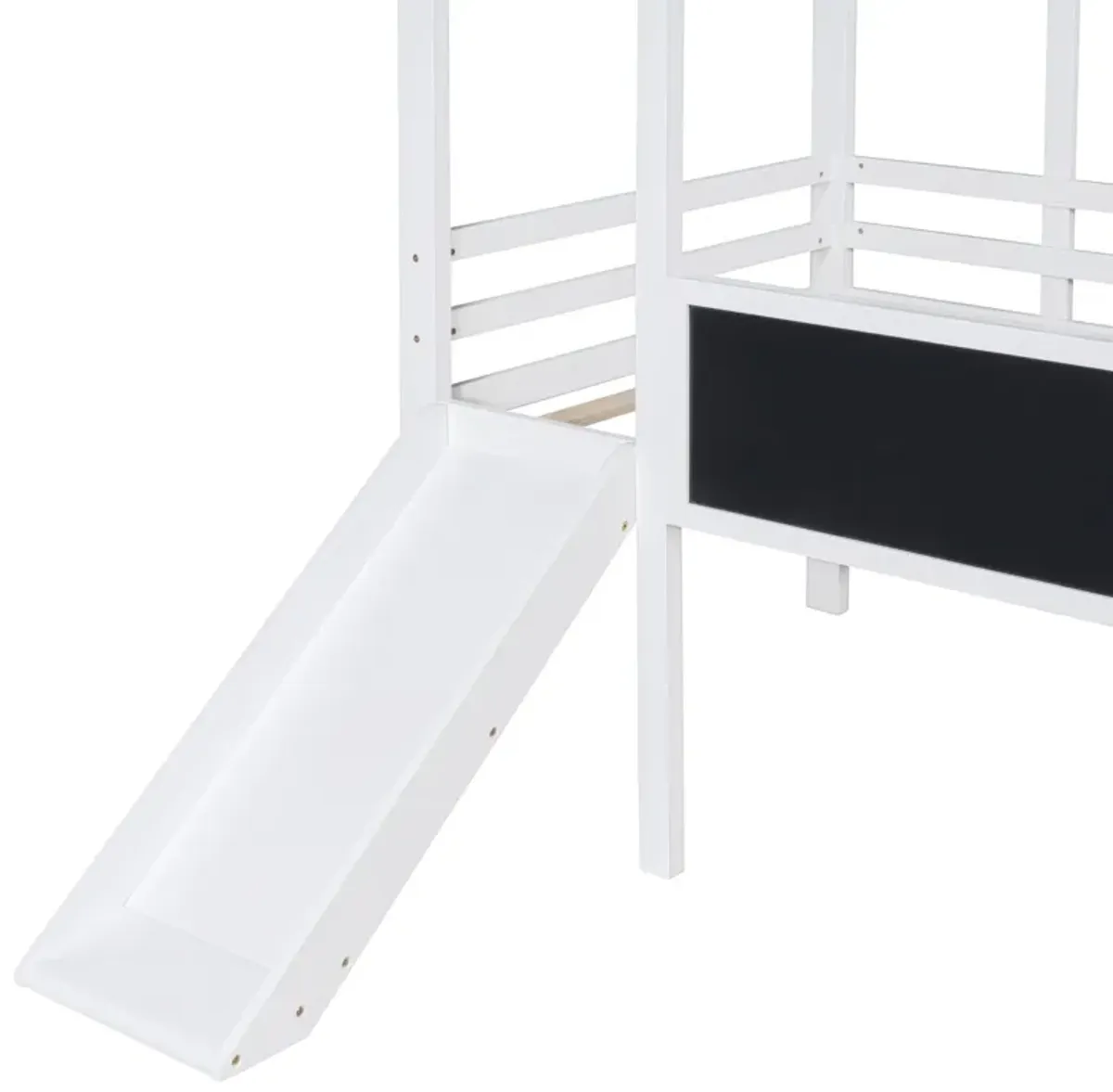 Loft House Bed With Ladder And Slide, With Blackboard And Light Strip On The Roof