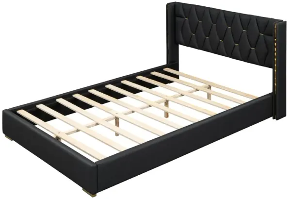 Upholstered Platform Bed With Strips - Black