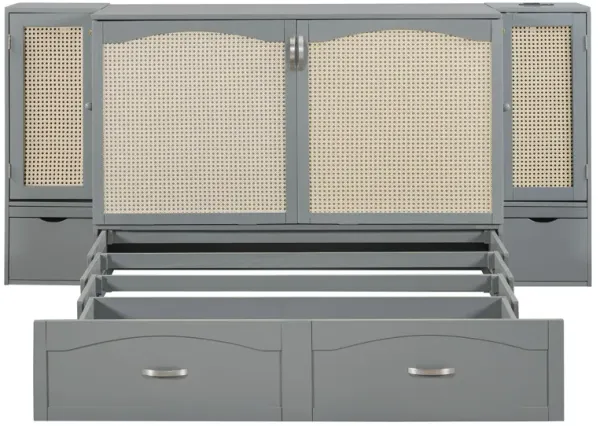 Murphy Wall Bed With Drawer And Rattan Decoration