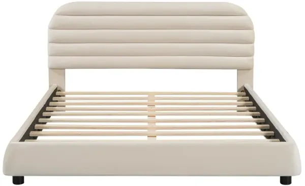 Upholstered Platform Bed Frame And Stylish Curve Shaped Design