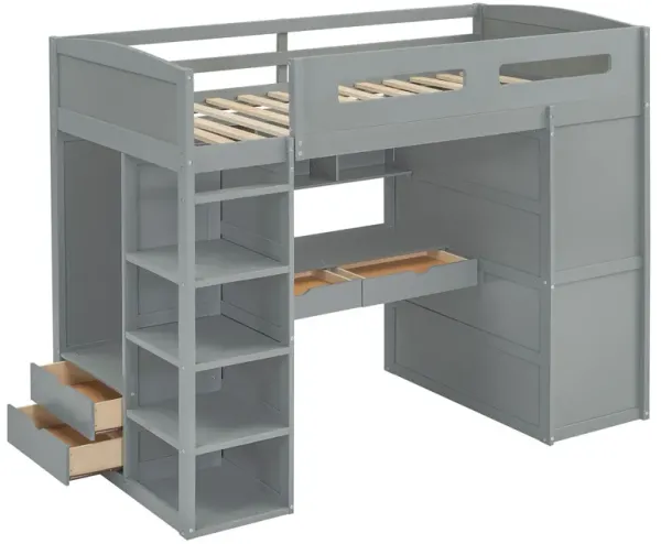 Loft Bed With Desk, Wardrobes, 4 Drawers And 4 Shelves