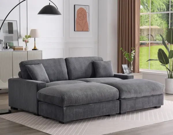 4 Seater Oversized Sectional Sofa With 2 Ottoman And 2 Pillows