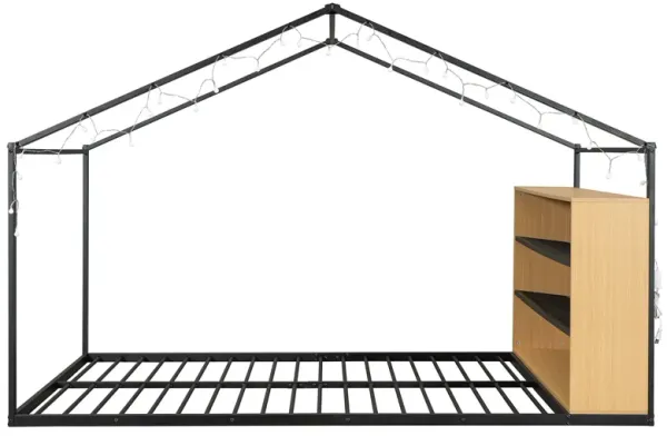 Bed House Frame With Shelves And Lights