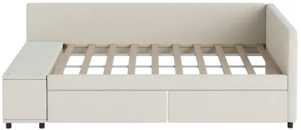 L Shaped Upholstered Platform Bed With Storage And Drawers