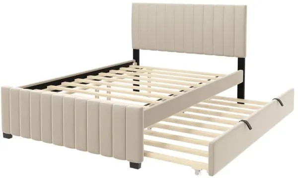 Elegant Upholstered Platform Bed With Twin Size Trundle