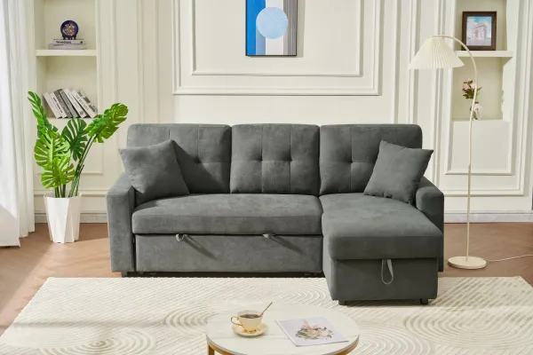 Sectional L Shaped Sofa Couch Bed With USB Port