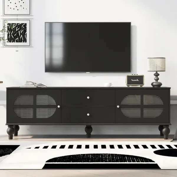 Modern TV Stand For TVs Up To 75" With Fluted Glass Doors