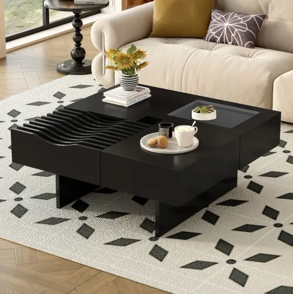 Unique Square Coffee Table With 3 Drawers