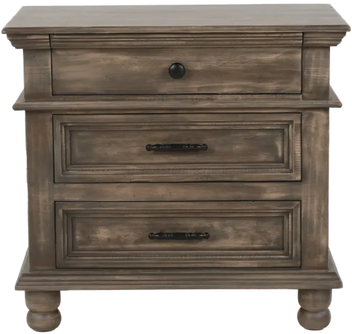 Rustic Brown 3-Drawer Nightstand