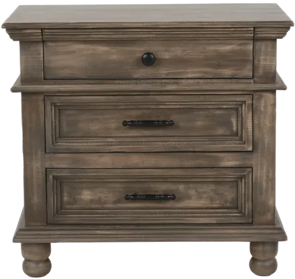 Rustic Brown 3-Drawer Nightstand
