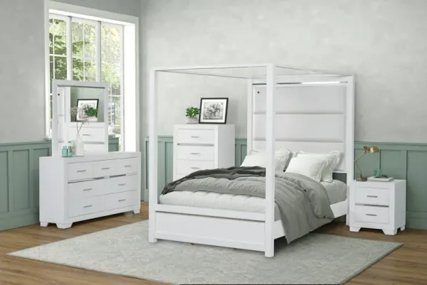 6 Piece Modern White Canopy Bedroom Set