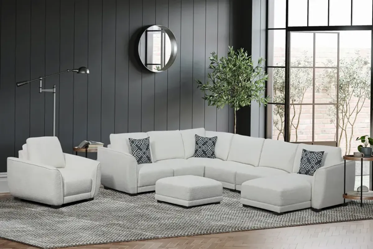 White Modern Sectional Sofa with Ottoman, Chaise & Accent Pillows