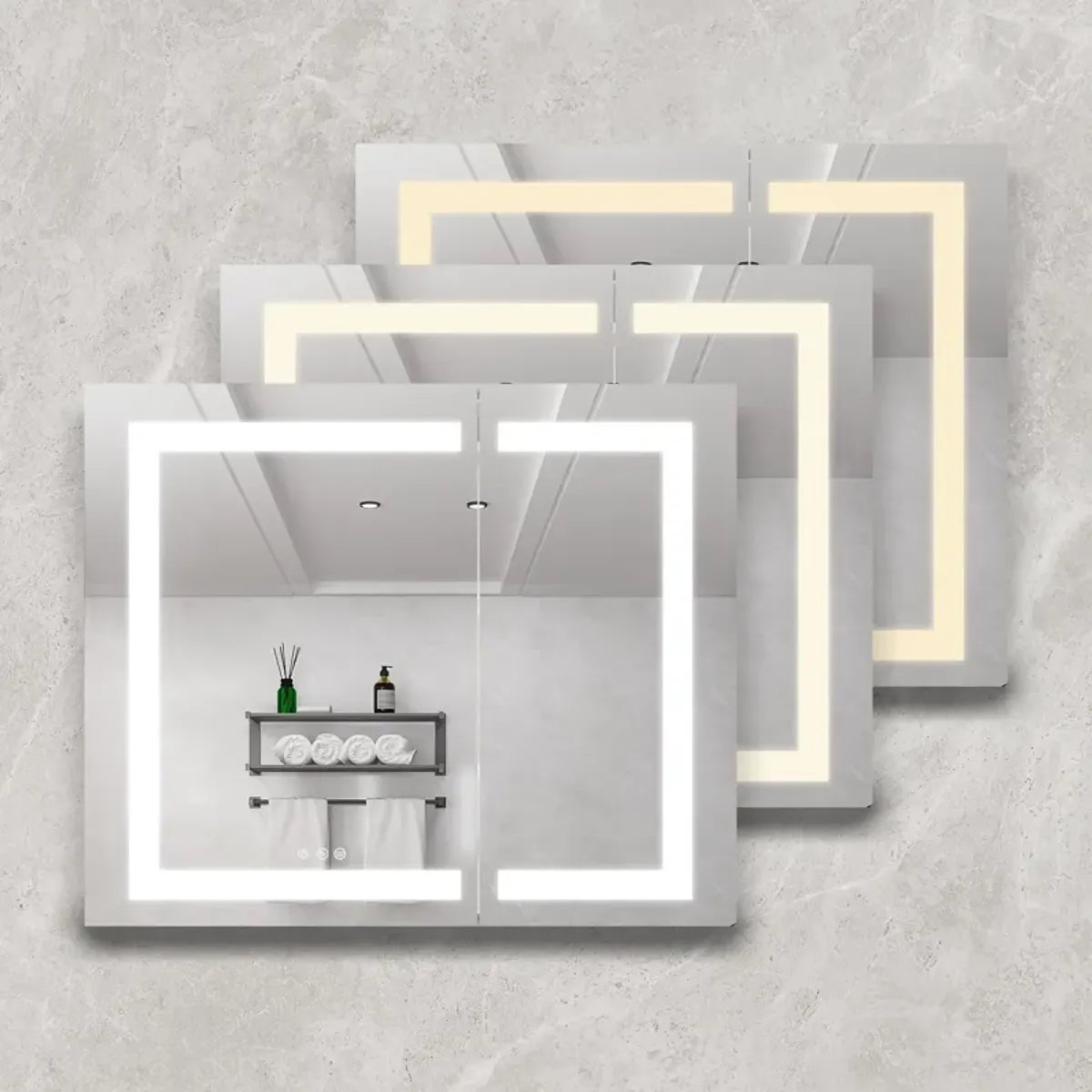 36" X 30" Medicine Cabinet With LED Vanity Mirror, Anti-Fog Recessed Or Surface Mount Bathroom Double Door Large Storage 3000K~6000K Bright Lighted Aluminum Storage Cabinet With Touch Switch - Silver