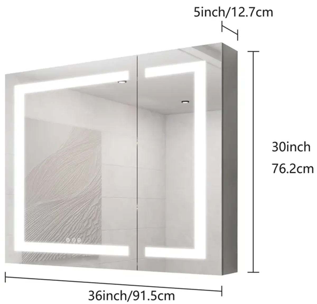 36" X 30" Medicine Cabinet With LED Vanity Mirror, Anti-Fog Recessed Or Surface Mount Bathroom Double Door Large Storage 3000K~6000K Bright Lighted Aluminum Storage Cabinet With Touch Switch - Silver