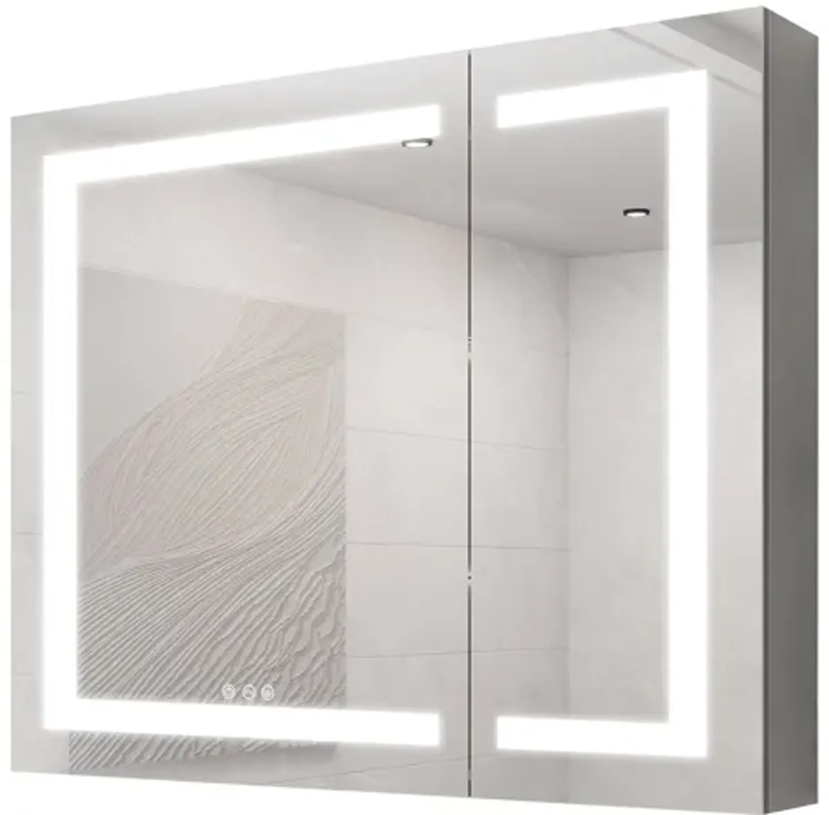 36" X 30" Medicine Cabinet With LED Vanity Mirror, Anti-Fog Recessed Or Surface Mount Bathroom Double Door Large Storage 3000K~6000K Bright Lighted Aluminum Storage Cabinet With Touch Switch - Silver