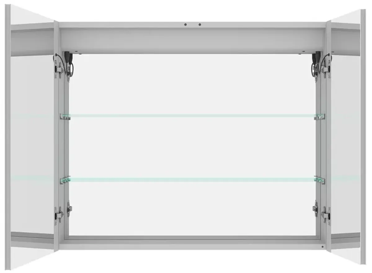 36" X 30" Medicine Cabinet With LED Vanity Mirror, Anti-Fog Recessed Or Surface Mount Bathroom Double Door Large Storage 3000K~6000K Bright Lighted Aluminum Storage Cabinet With Touch Switch - Silver