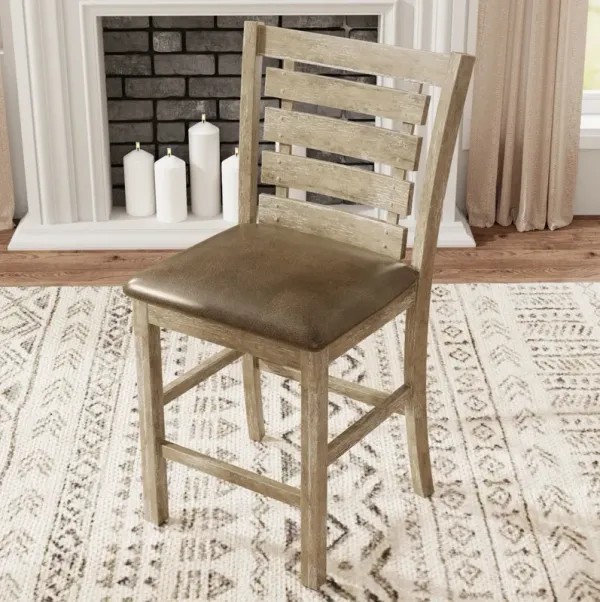 Dining Counter Height Chairs Modern Farmhouse Rustic Look Distressed Design Ladderback Solid Wood (Set of 2) - Grayish Brown