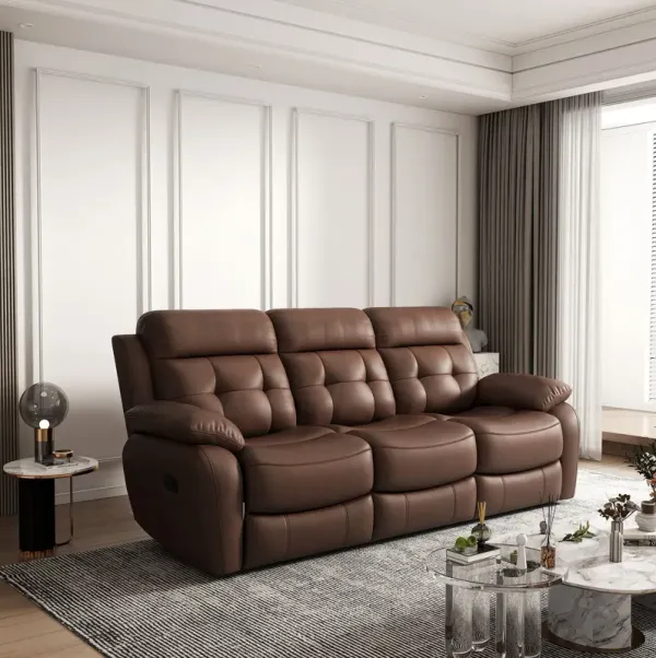 Genuine Leather Non Power Reclining Sofa With Drop Down Table, Stainless Steel Cupholders And Magazine Bag