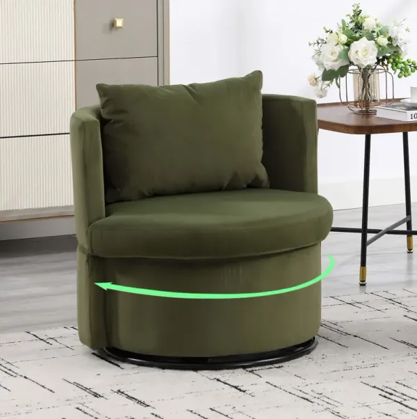 Upholstered Barrel Accent Chair With Ottoman And Storage