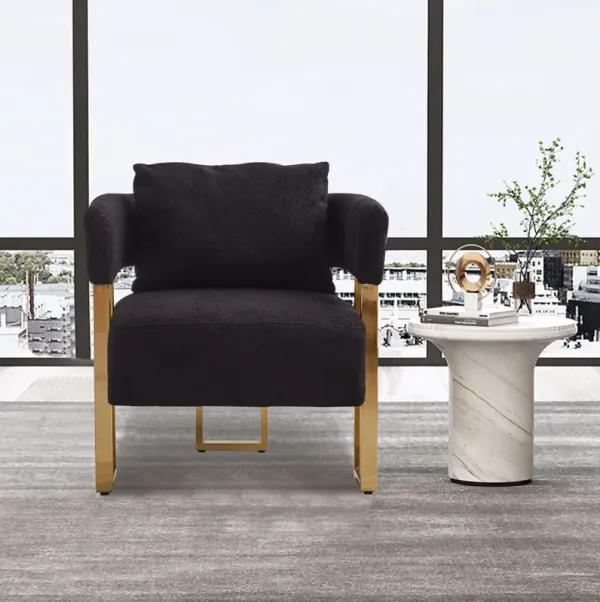 Modern Decorative Chair Teddy Fleece Upholstered And Metal Foot