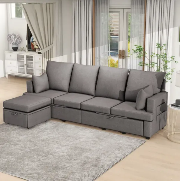 Modern Modular Sofa, 6 Seat Chenile Sectional Couch Set With 2 Pilows Included, Freely Combinable